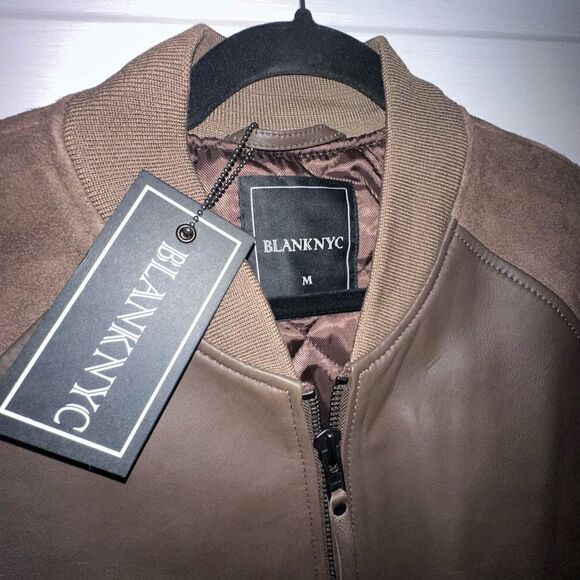 Blank NYC | NWT Unisex Leather Bomber Jacket Size Medium - Picture 6 of 10